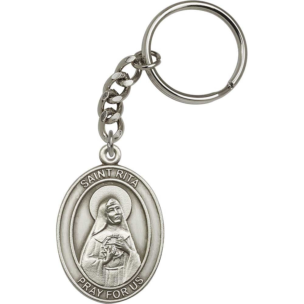 Antique Silver St. Rita of Cascia Keychain - 6794