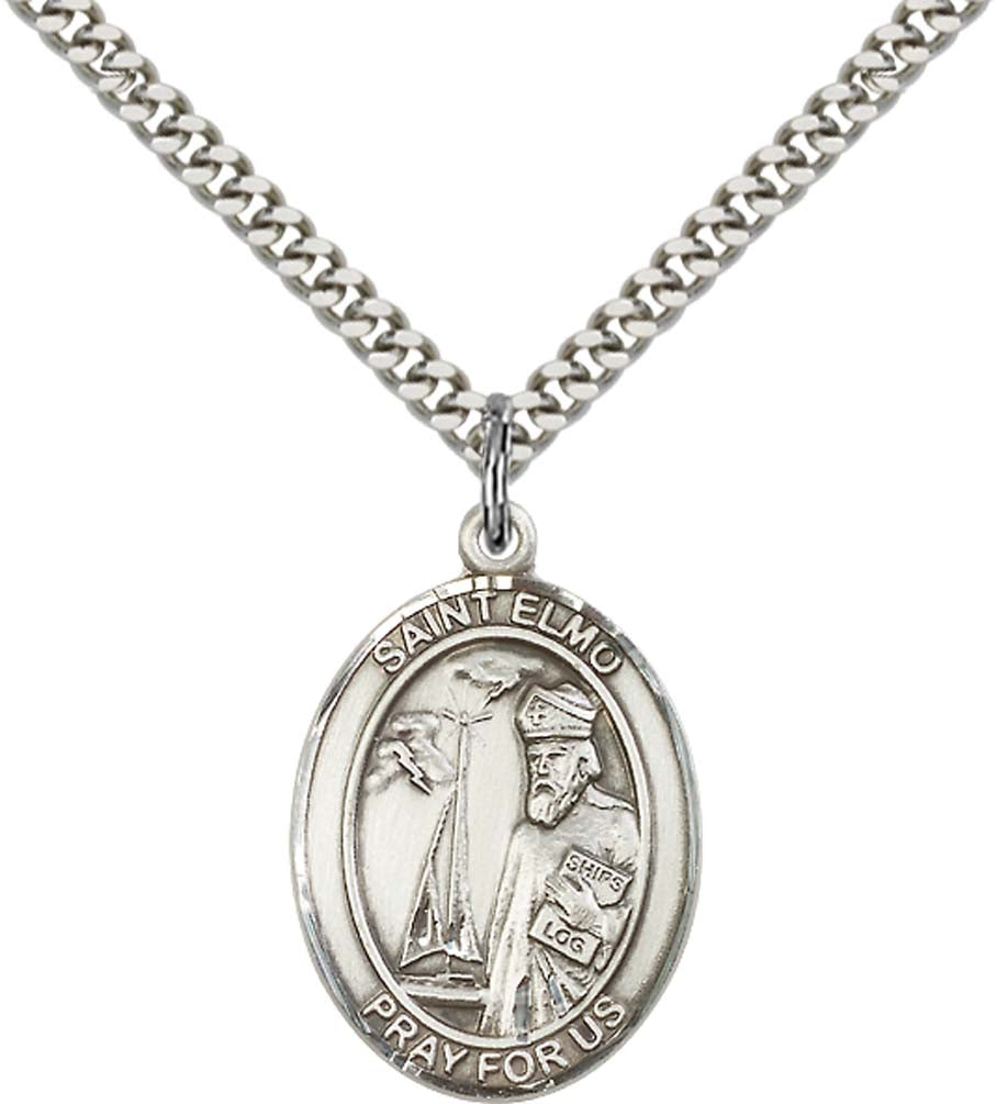 Sterling Silver St. Elmo Pendant with 24 Inch Light Rhodium Heavy Curb ...