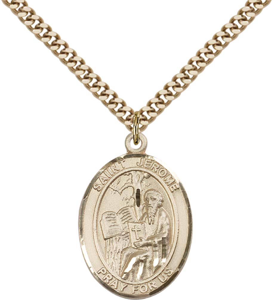 14kt Gold Filled St. Jerome Pendant with 24 inch Gold Plate Heavy Curb Chain