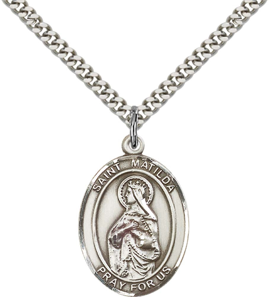 Sterling Silver St. Matilda Pendant with 24 Inch Light Rhodium Heavy Curb Chain