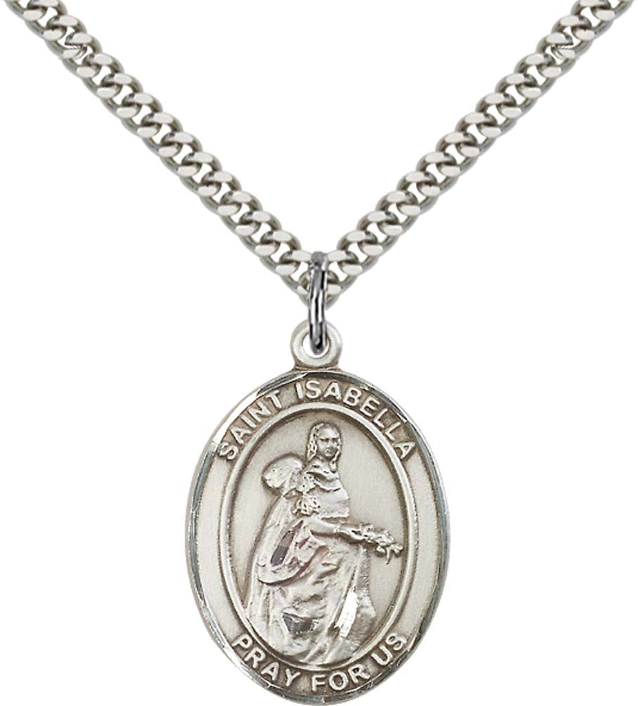 Sterling Silver St. Isabella of Portugal Pendant with 24 Inch Light Rhodium Heavy Curb Chain