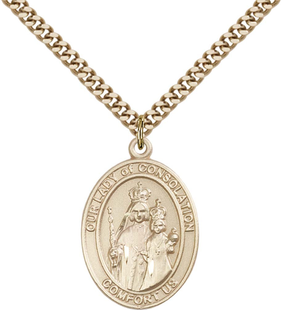 14kt Gold Filled O/L of Consolation Pendant with 24 inch Gold Plate Heavy Curb Chain