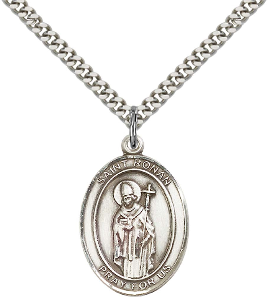 Sterling Silver St. Ronan Pendant with 24 Inch Light Rhodium Heavy Curb Chain