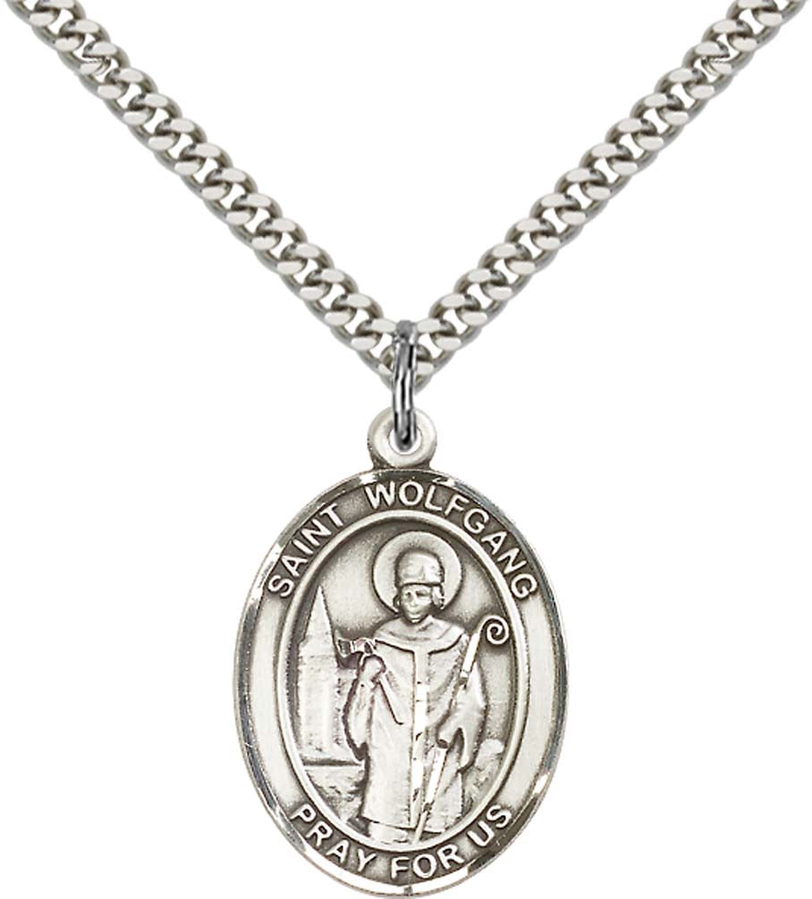 Sterling Silver St. Wolfgang Pendant with 24 Inch Light Rhodium Heavy Curb Chain