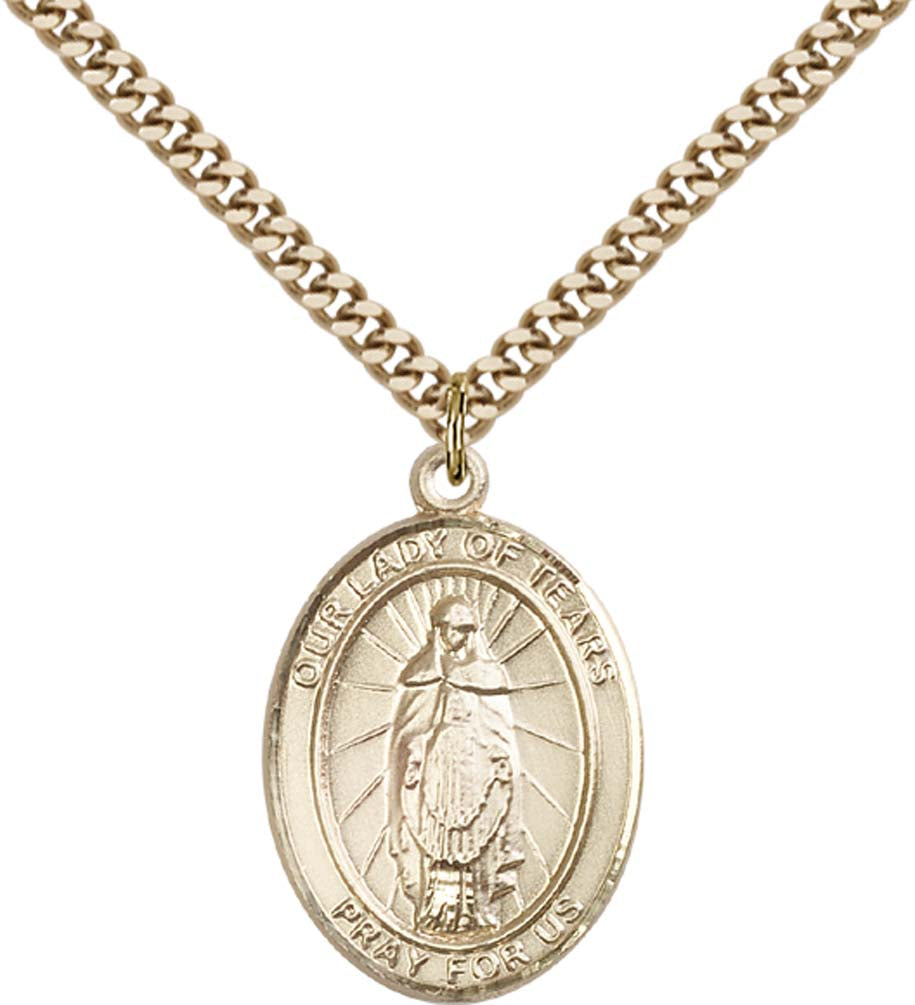 14kt Gold Filled O/L of Tears Pendant with 24 inch Gold Plate Heavy Curb Chain