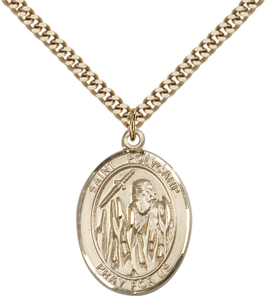 14kt Gold Filled St. Polycarp of Smyrna Pendant with 24 inch Gold Plate Heavy Curb Chain