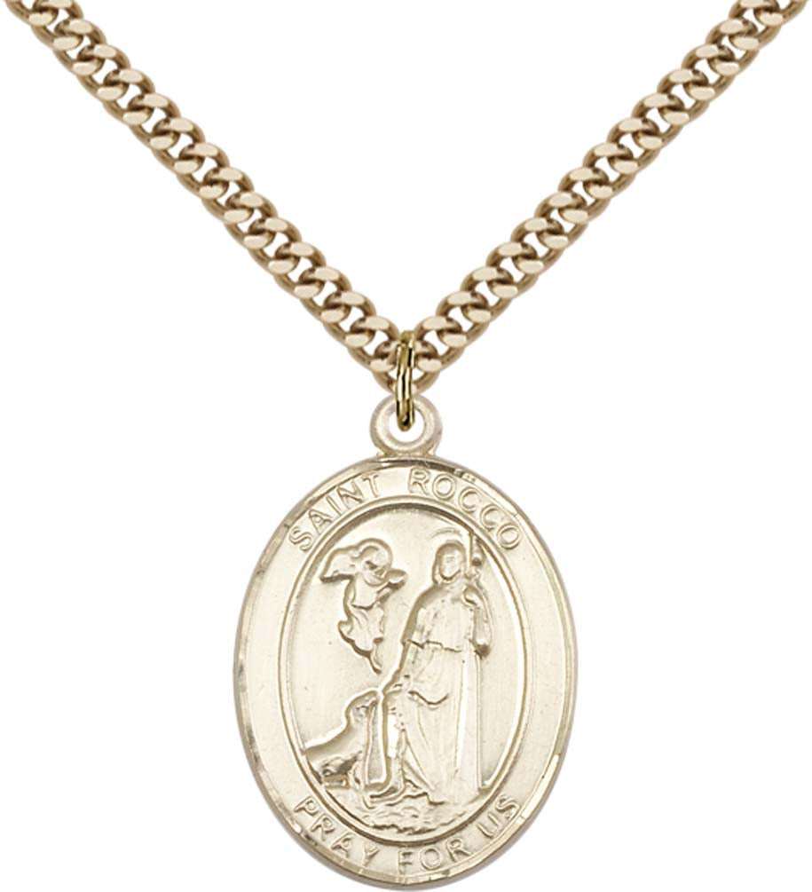 14kt Gold Filled St. Rocco Pendant with 24 inch Gold Plate Heavy Curb ...