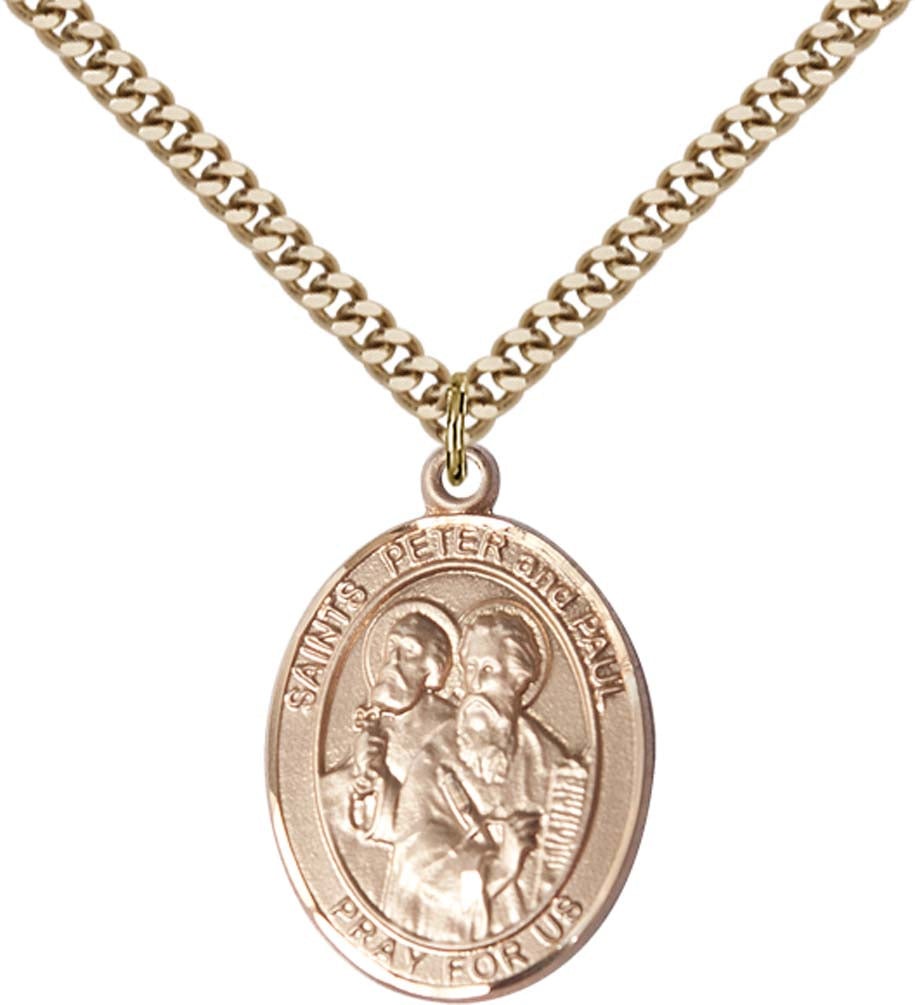 14kt Gold Filled St. Peter Pendant with 24 inch Gold Plate Heavy Curb Chain
