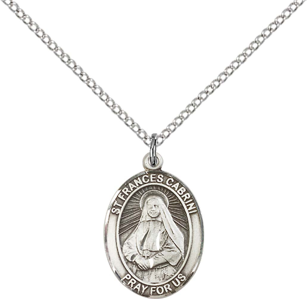 Sterling Silver St. Frances Cabrini Pendant with 18 inch Sterling Silver Light Curb Chain - Medium