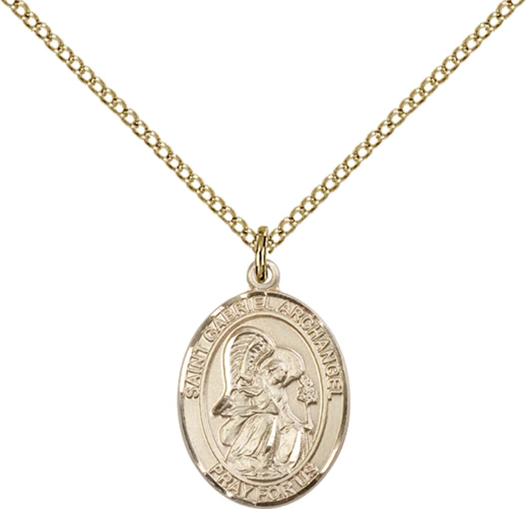 14kt Gold Filled St. Gabriel the Archangel Pendant with 18 inch Gold Filled Light Curb Chain - Medium