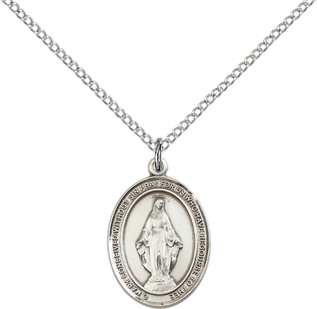 Sterling Silver Miraculous Pendant with 18 inch Sterling Silver Light ...