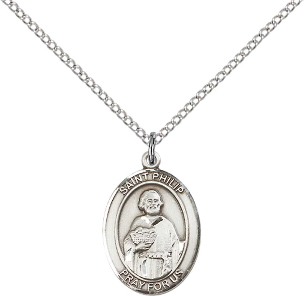 Sterling Silver St. Philip the Apostle Pendant with 18 inch Sterling Silver Light Curb Chain - Medium