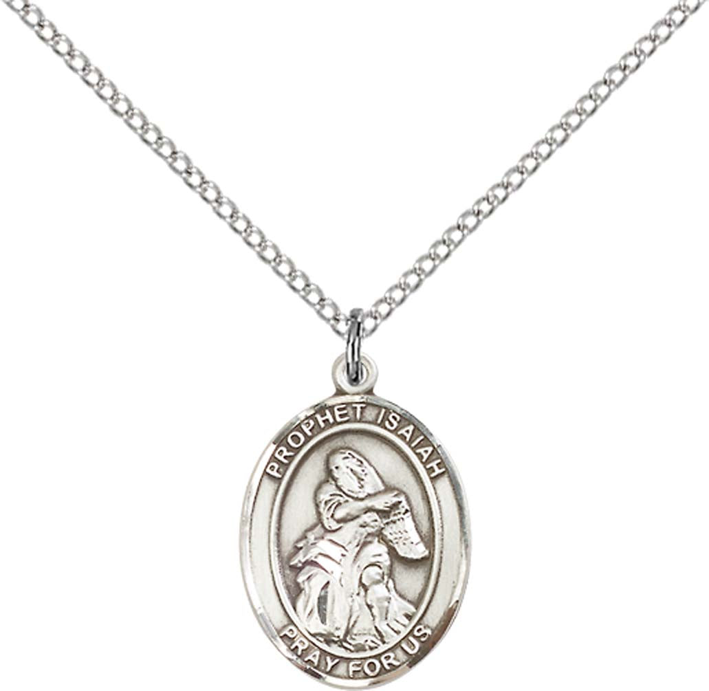 Sterling Silver St. Isaiah Pendant with 18 inch Sterling Silver Light Curb Chain - Medium