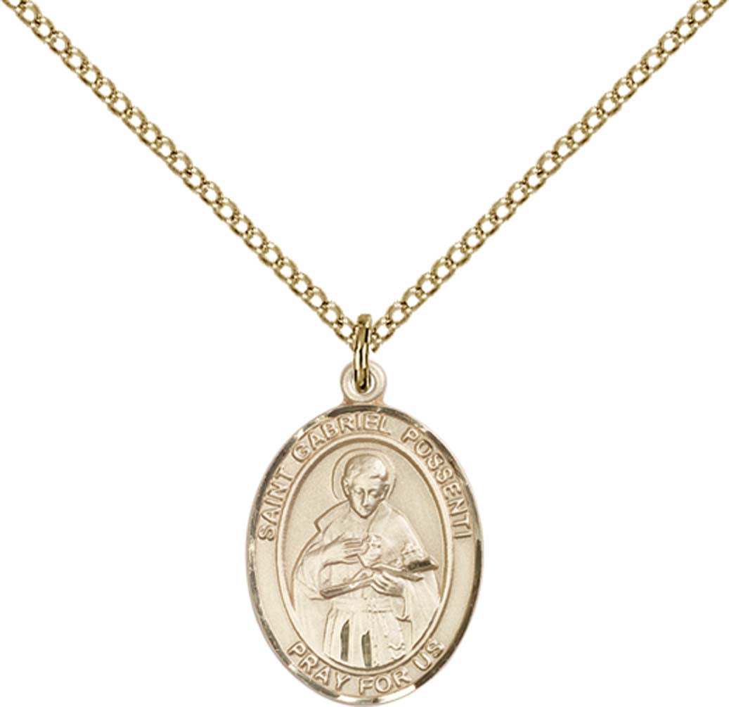 14kt Gold Filled St. Gabriel Possenti Pendant with 18 inch Gold Filled Light Curb Chain - Medium