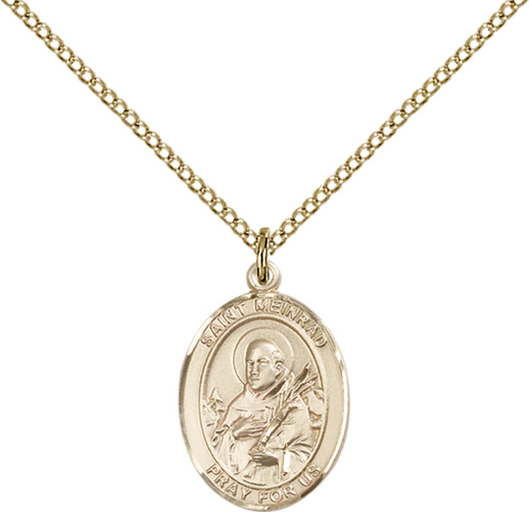 14kt Gold Filled St. Meinrad of Einsideln Pendant with 18 inch Gold Filled Light Curb Chain