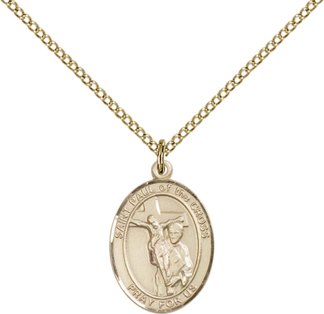 14kt Gold Filled St. Paul of the Cross Pendant with 18 inch Gold Filled Light Curb Chain - Medium
