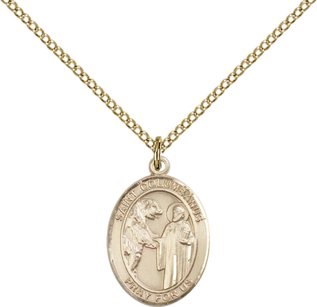 14kt Gold Filled St. Columbanus Pendant with 18 inch Gold Filled Light Curb Chain