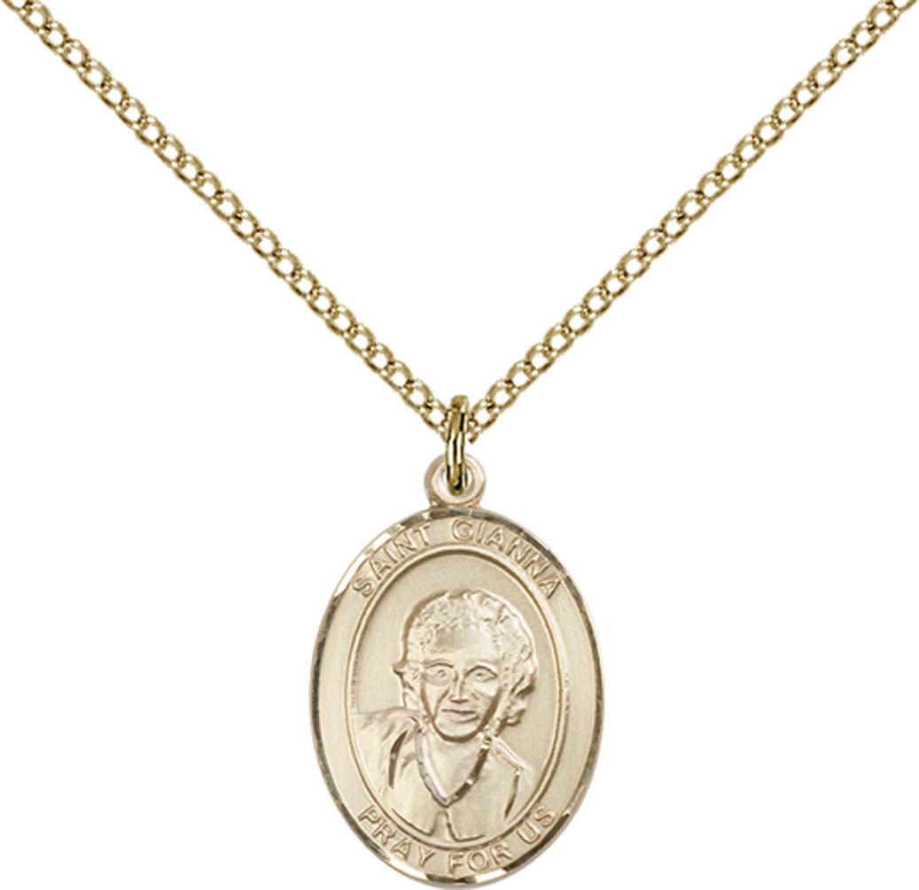 14kt Gold Filled St. Gianna Pendant with 18 inch Gold Filled Light Curb Chain - Medium