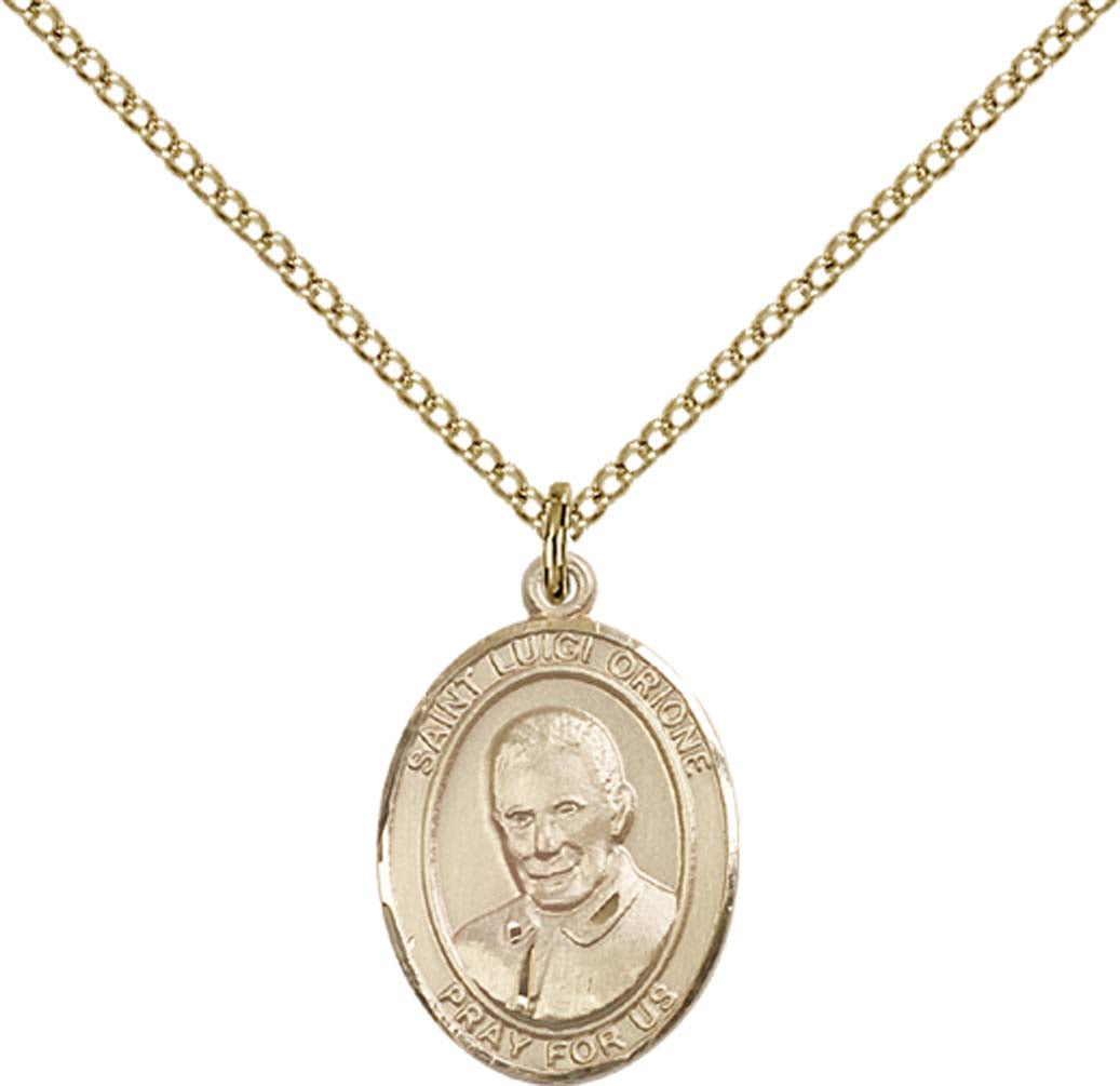 14kt Gold Filled St. Luigi Orione Pendant with 18 inch Gold Filled Light Curb Chain