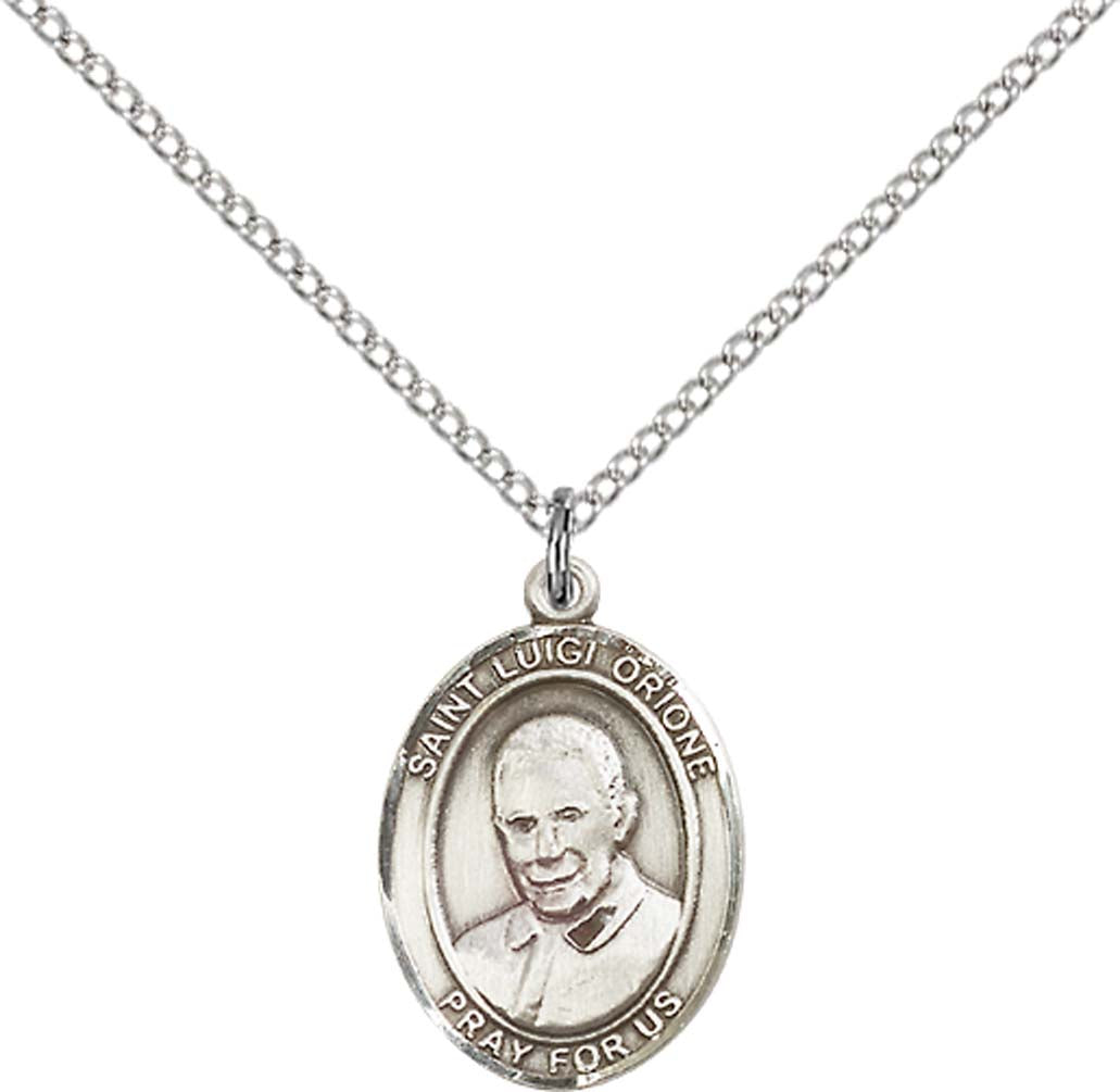 Sterling Silver St. Luigi Orione Pendant with 18 inch Sterling Silver Light Curb Chain - Medium
