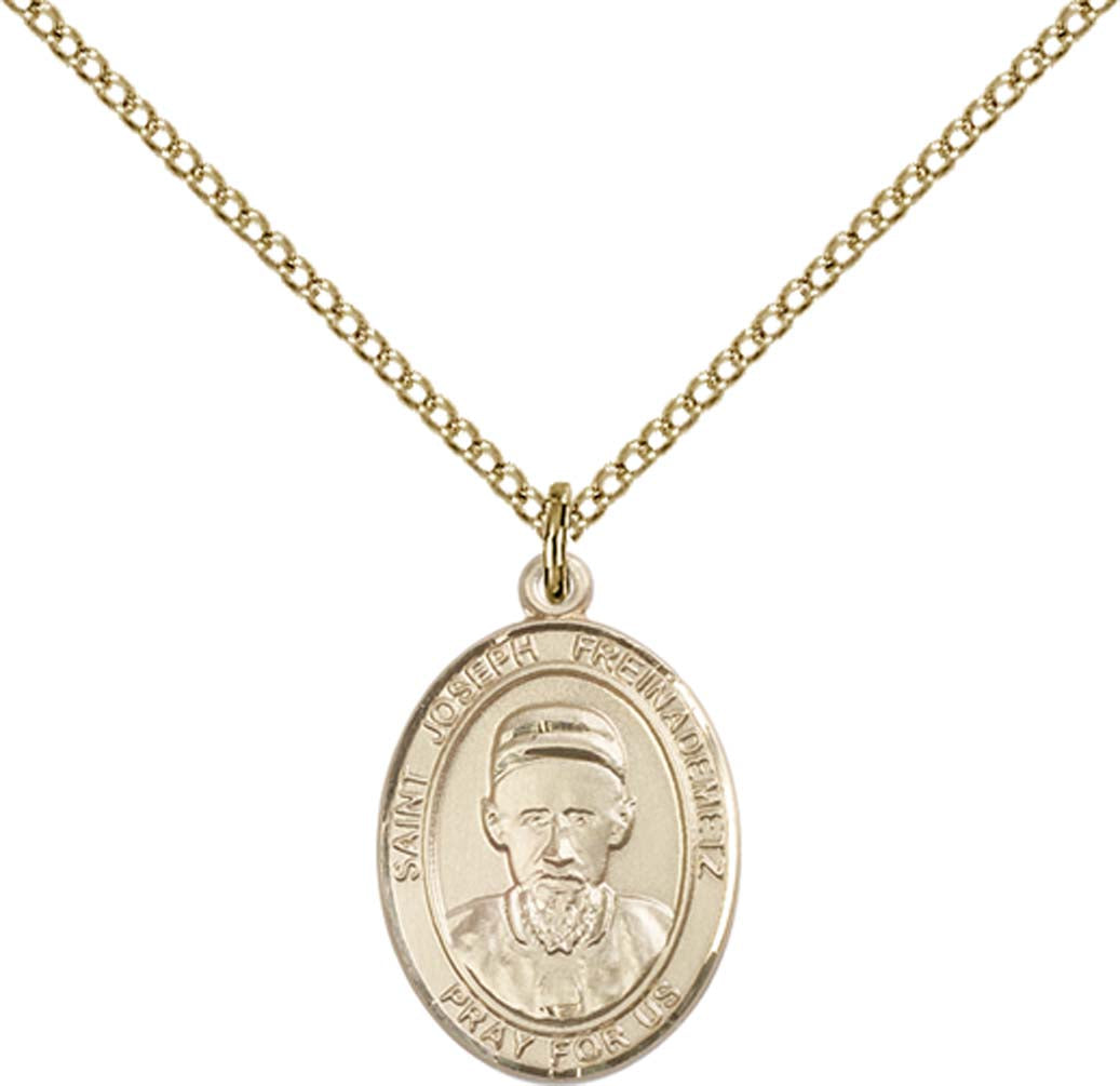 14kt Gold Filled St. Joseph Freinademetz Pendant with 18 inch Gold Filled Light Curb Chain