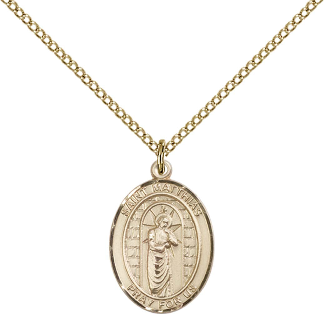 14kt Gold Filled St. Matthias the Apostle Pendant with 18 inch Gold Filled Light Curb Chain - Medium