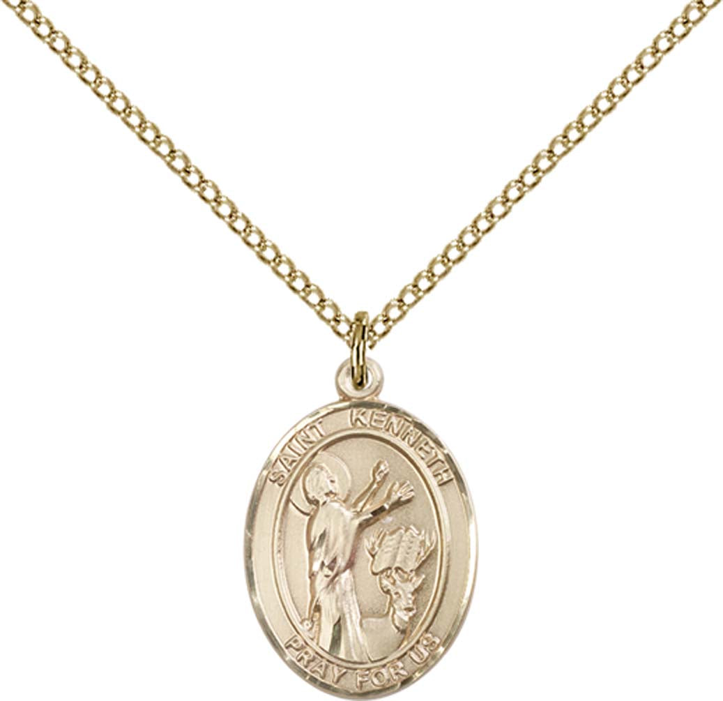 14kt Gold Filled St. Kenneth Pendant with 18 inch Gold Filled Light Curb Chain - Medium