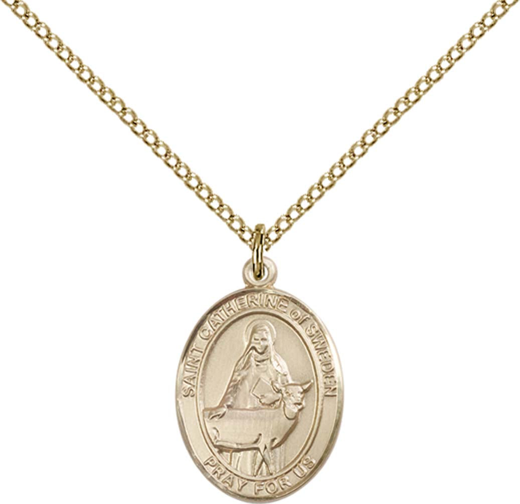 14kt Gold Filled St. Catherine of Sweden Pendant with 18 inch Gold Filled Light Curb Chain