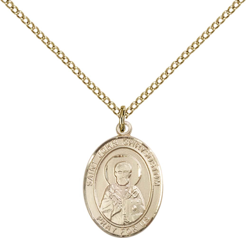 14kt Gold Filled St. John Chrysostom Pendant with 18 inch Gold Filled Light Curb Chain