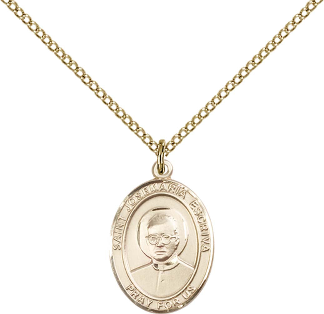 14kt Gold Filled St. Josemaria Escriva Pendant with 18 inch Gold Filled Light Curb Chain