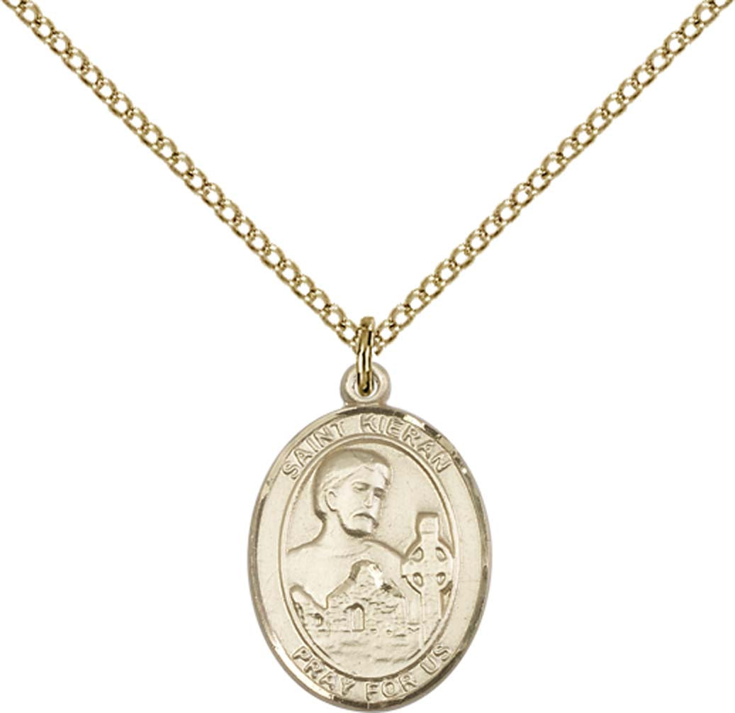 14kt Gold Filled St. Kieran Pendant with 18 inch Gold Filled Light Curb Chain