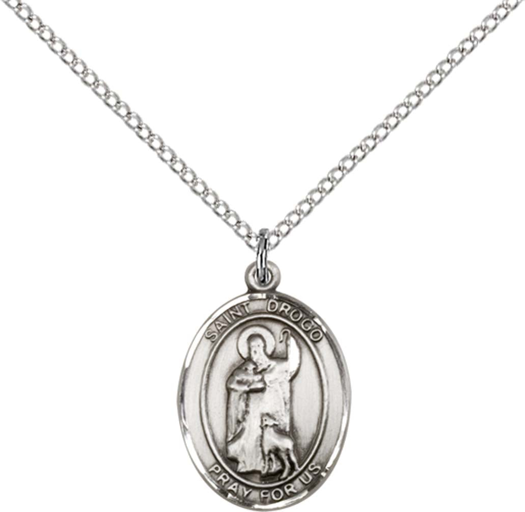 Sterling Silver St. Drogo Pendant with 18 inch Sterling Silver Light Curb Chain