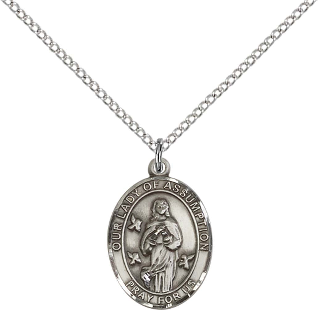 Sterling Silver O/L Of Assumption Pendant with 18 inch Sterling Silver Light Curb Chain