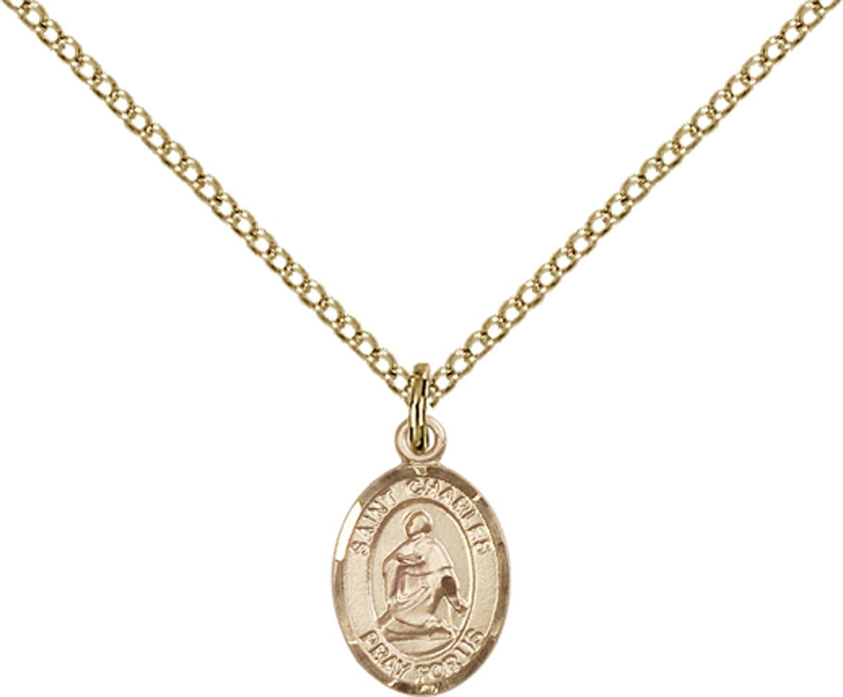 14kt Gold Filled St. Charles Borromeo Pendant with 18 inch Gold Filled Light Curb Chain - Small