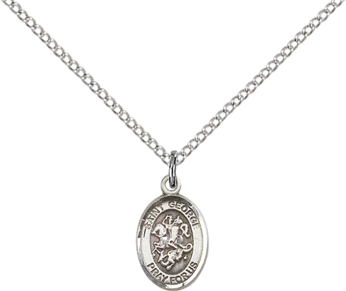 St. George Medal Pendant In 925 Sterling Silver With CZ Stones - Engravable Protection Charm (Small)