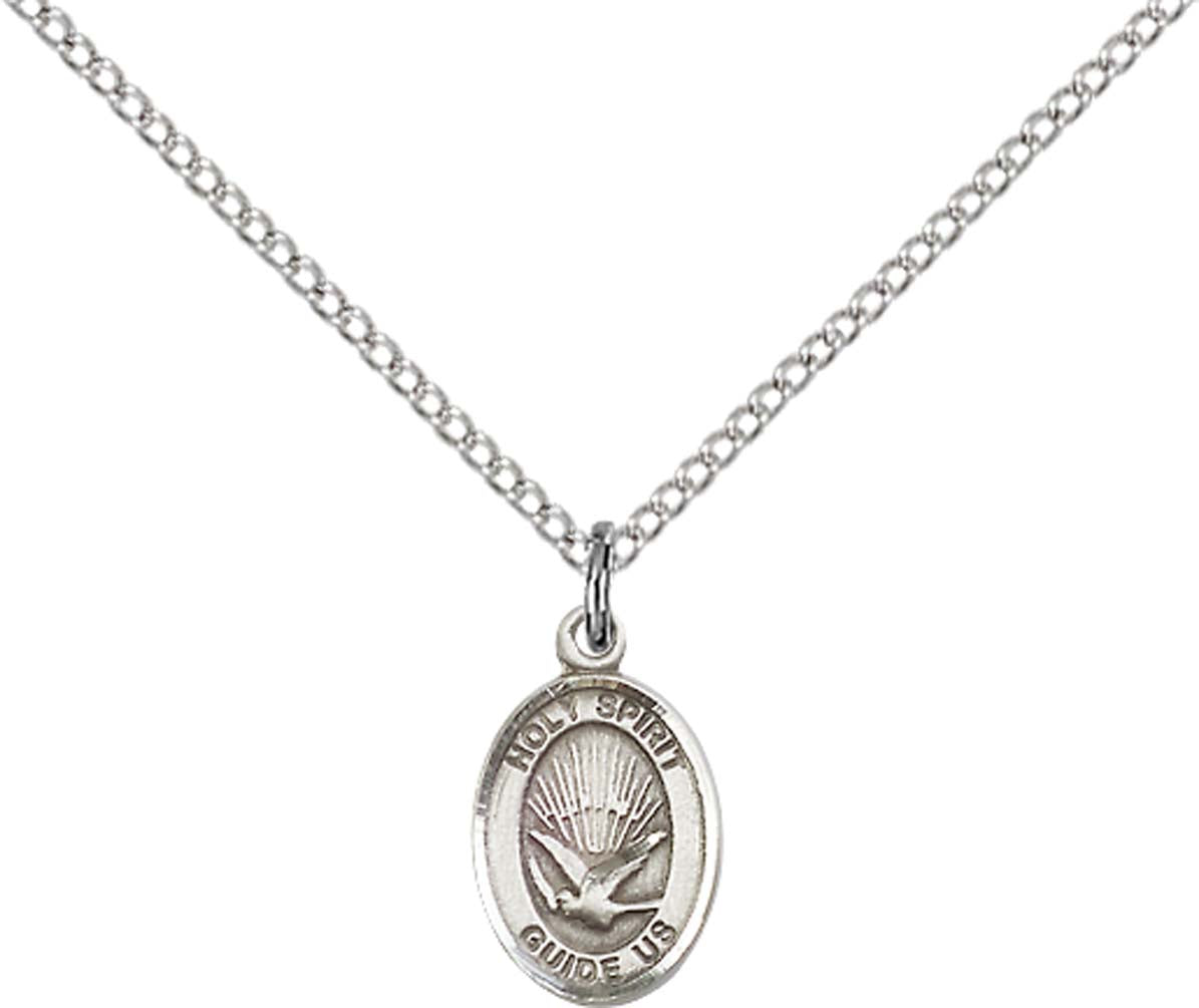 Sterling Silver Holy Spirit Pendant with 18 inch Sterling Silver Light Curb Chain - Small