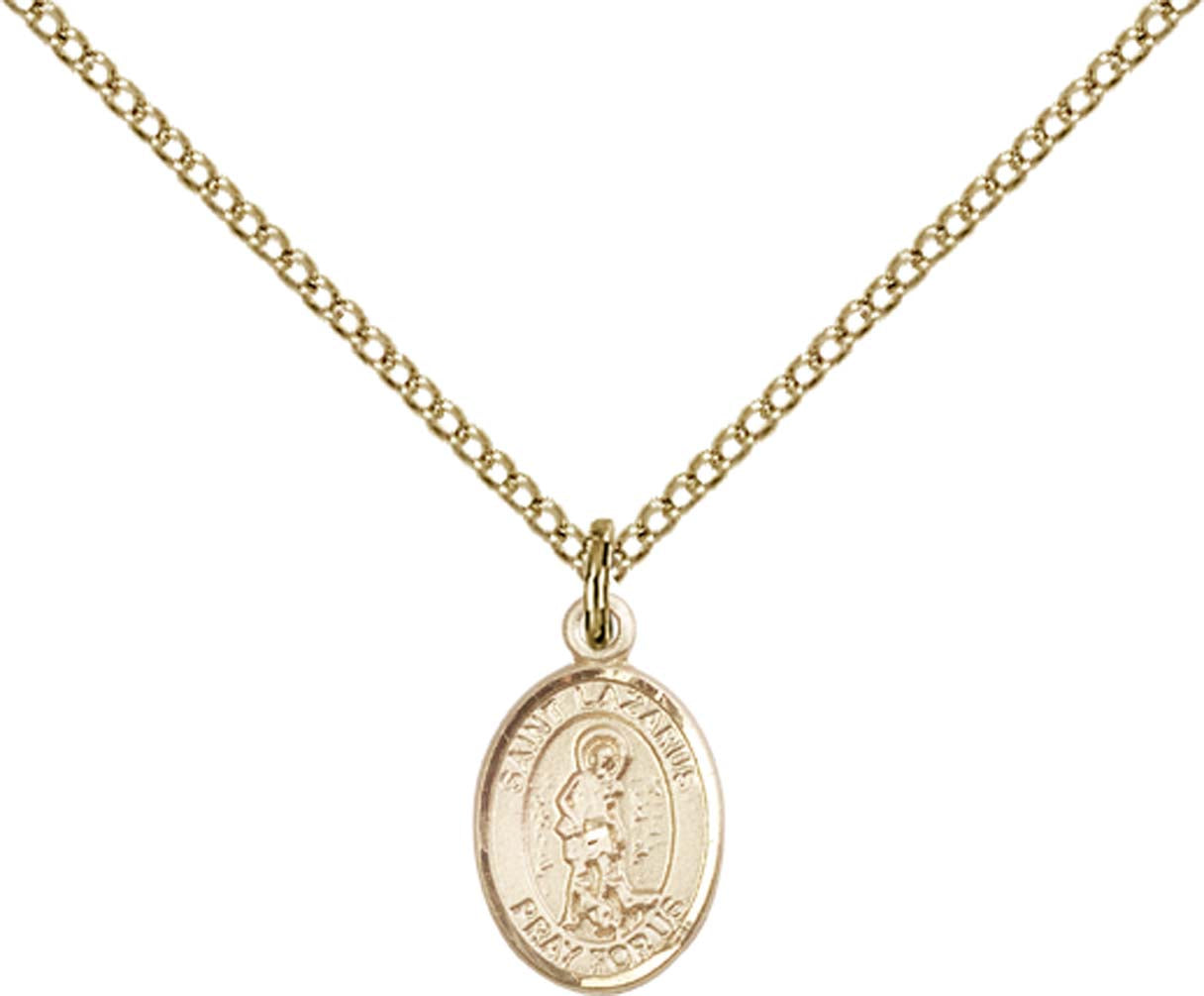 14kt Gold Filled St. Lazarus Pendant with 18 inch Gold Filled Light Curb Chain - Small