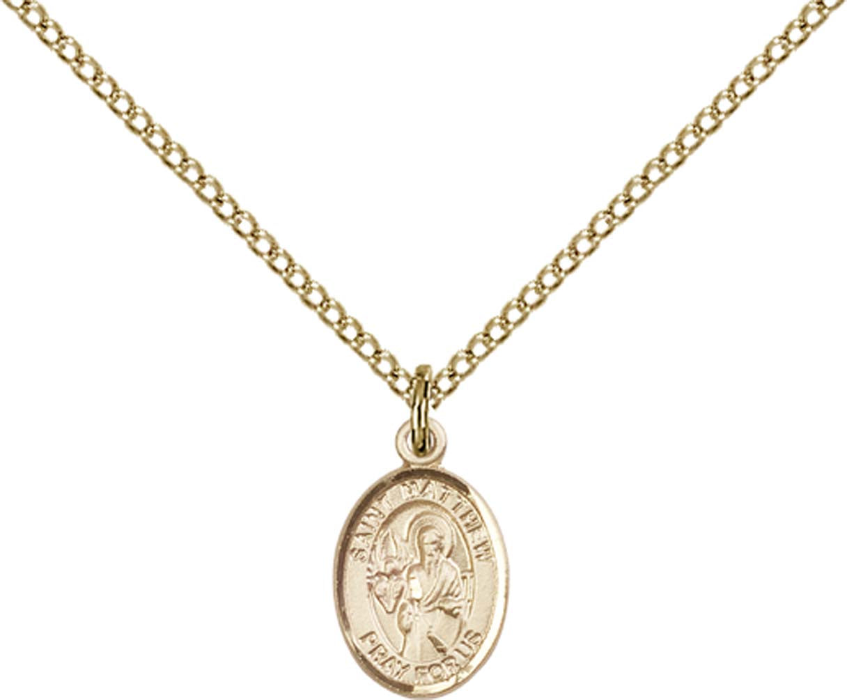14kt Gold Filled St. Matthew the Apostle Pendant with 18 inch Gold Filled Light Curb Chain - Small