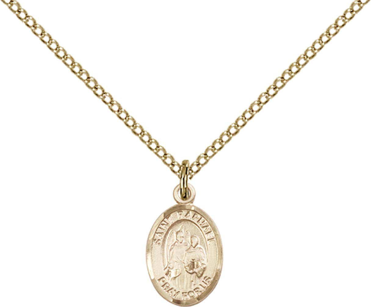 14kt Gold Filled St. Raphael the Archangel Pendant with 18 inch Gold Filled Light Curb Chain - Small
