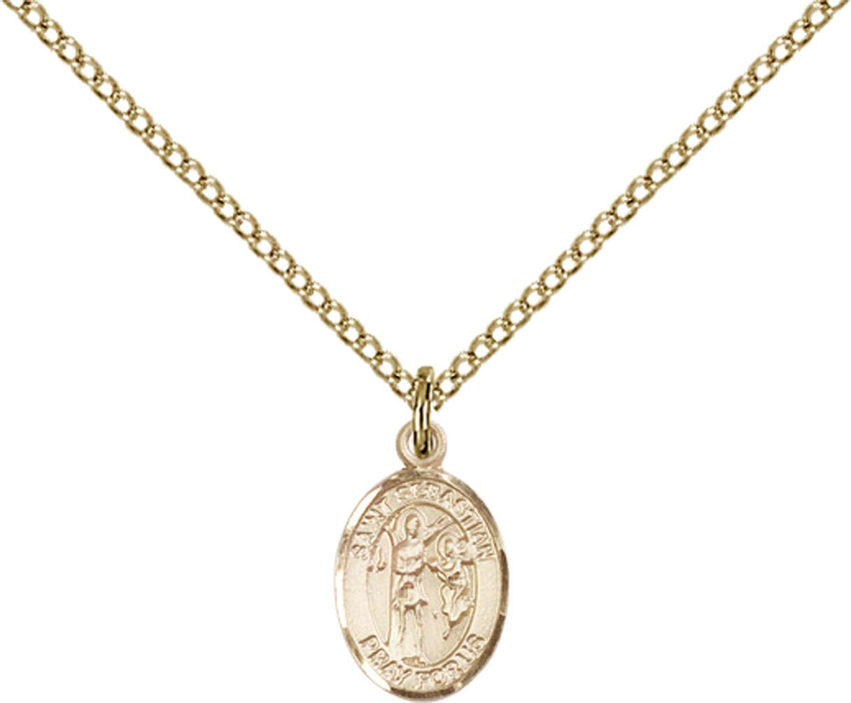 14kt Gold Filled St. Sebastian Pendant with 18 inch Gold Filled Light Curb Chain - Small Gold Filled