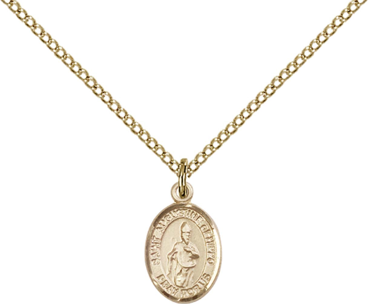 14kt Gold Filled St. Augustine of Hippo Pendant with 18 inch Gold Filled Light Curb Chain - Small