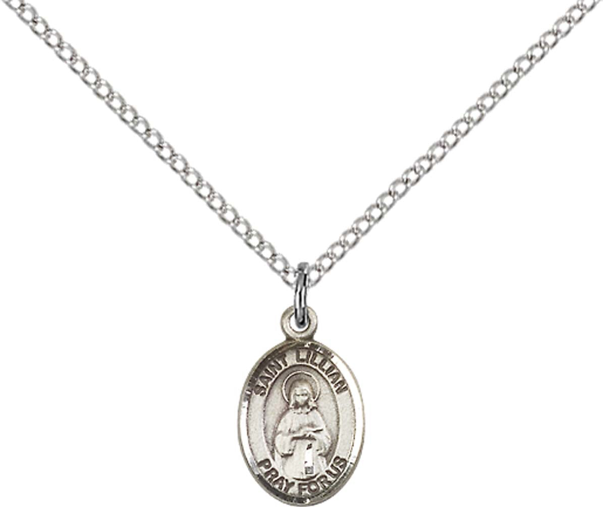 Sterling Silver St. Lillian Pendant with 18 inch Sterling Silver Light Curb Chain - Small