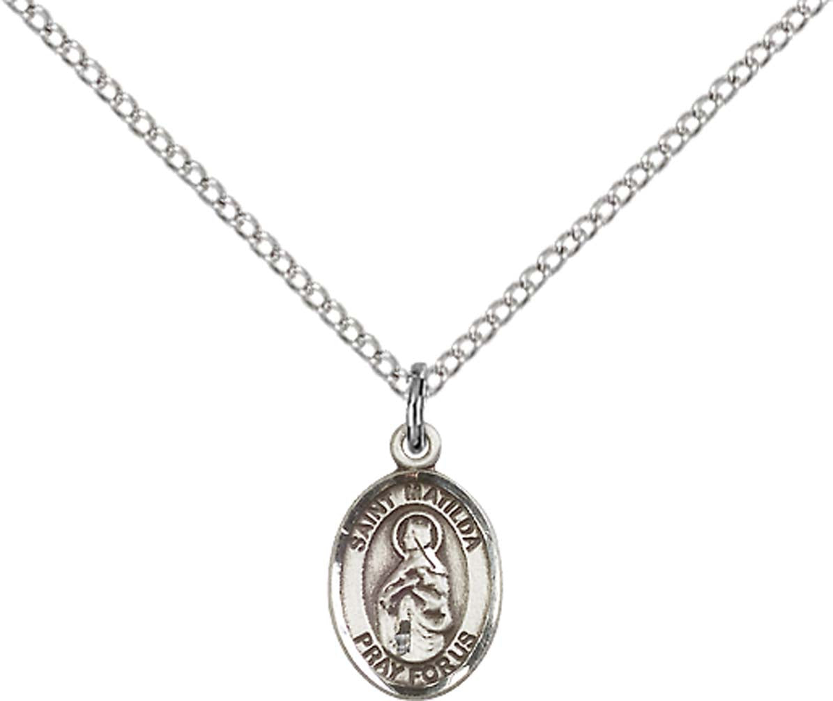 Sterling Silver St. Matilda Pendant with 18 inch Sterling Silver Light Curb Chain - Small