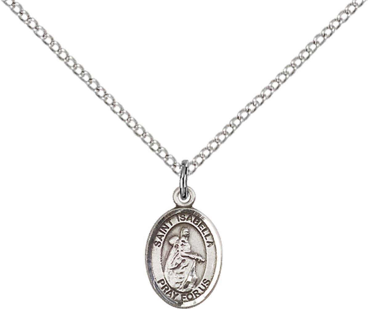 Sterling Silver St. Isabella of Portugal Pendant with 18 inch Sterling Silver Light Curb Chain - Small