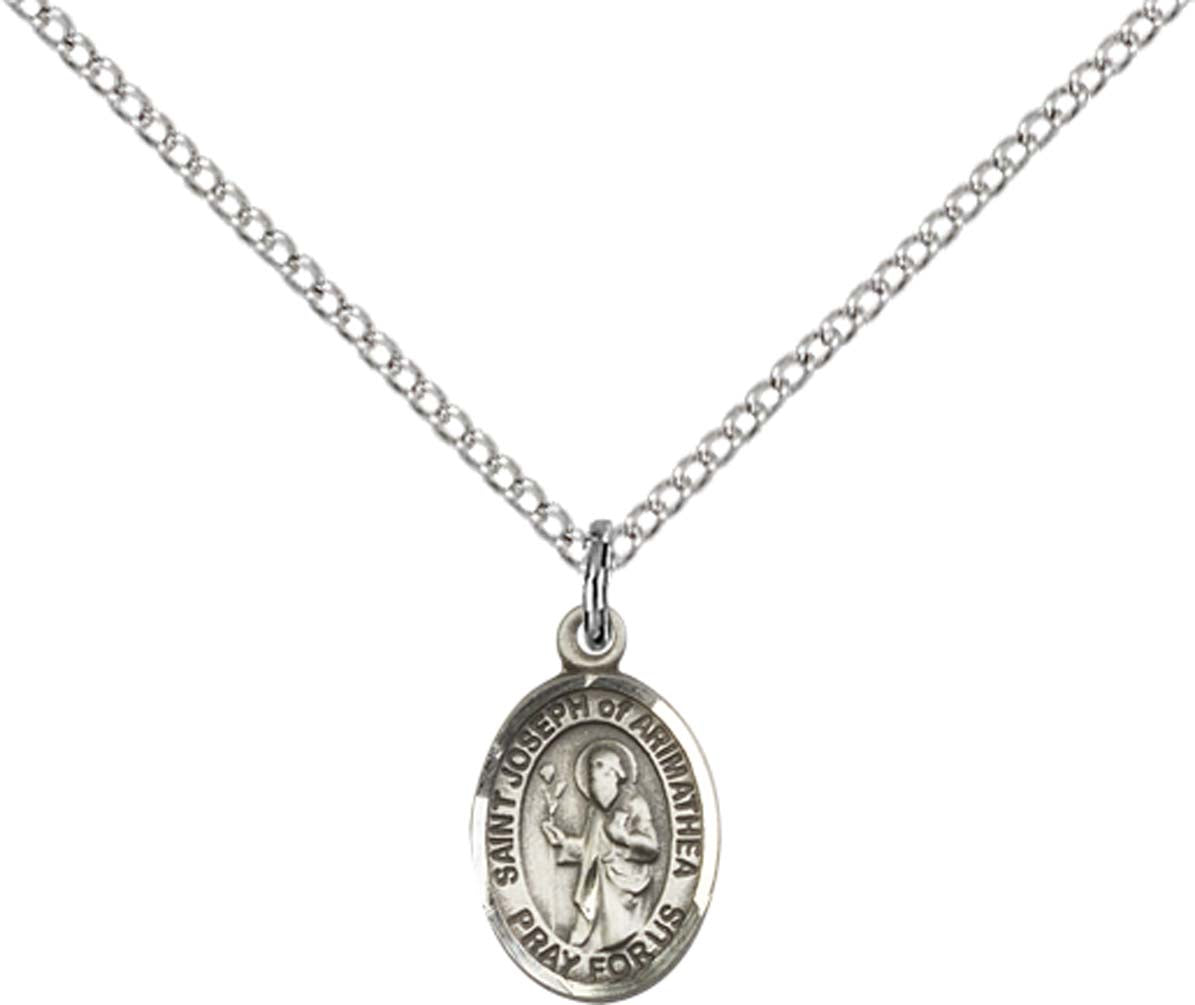 Sterling Silver St. Joseph Of Arimathea Pendant with 18 inch Sterling Silver Light Curb Chain - Small
