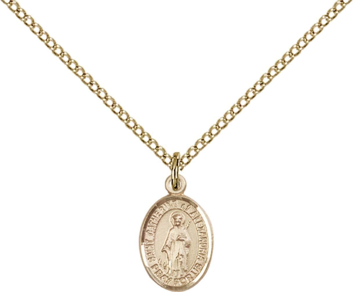 14kt Gold Filled St. Catherine of Alexandria Pendant with 18 inch Gold Filled Light Curb Chain - Small