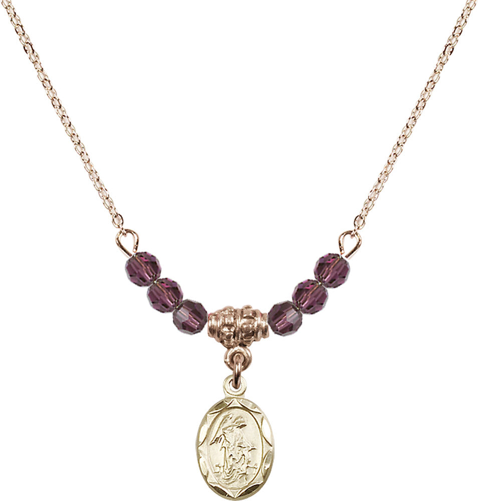 14kt Gold Filled Guardian Angel Birthstone Necklace with Amethyst Beads - 0301