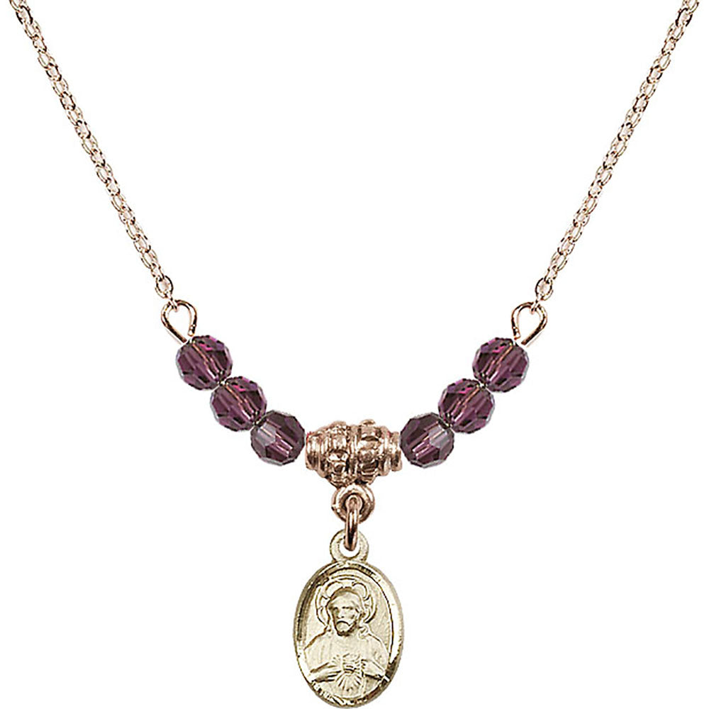 14kt Gold Filled Scapular Birthstone Necklace with Amethyst Beads - 0702