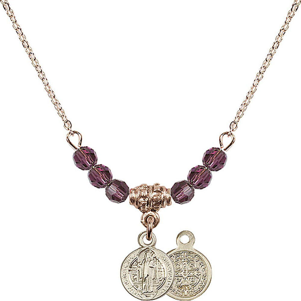 14kt Gold Filled Saint Benedict Birthstone Necklace with Amethyst Beads - 2341