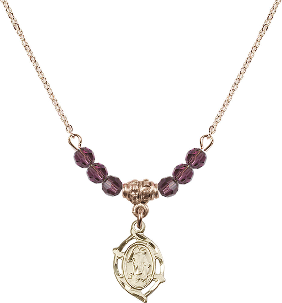 14kt Gold Filled Guardian Angel Birthstone Necklace with Amethyst Beads - 4154
